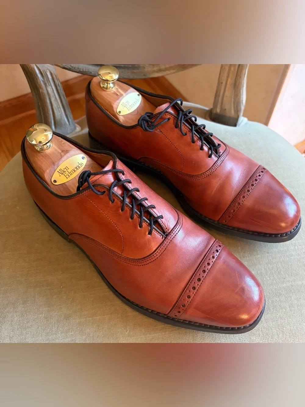 Allen Edmonds Byron All Leather Cap Toe Oxfords 8.5 D Brown